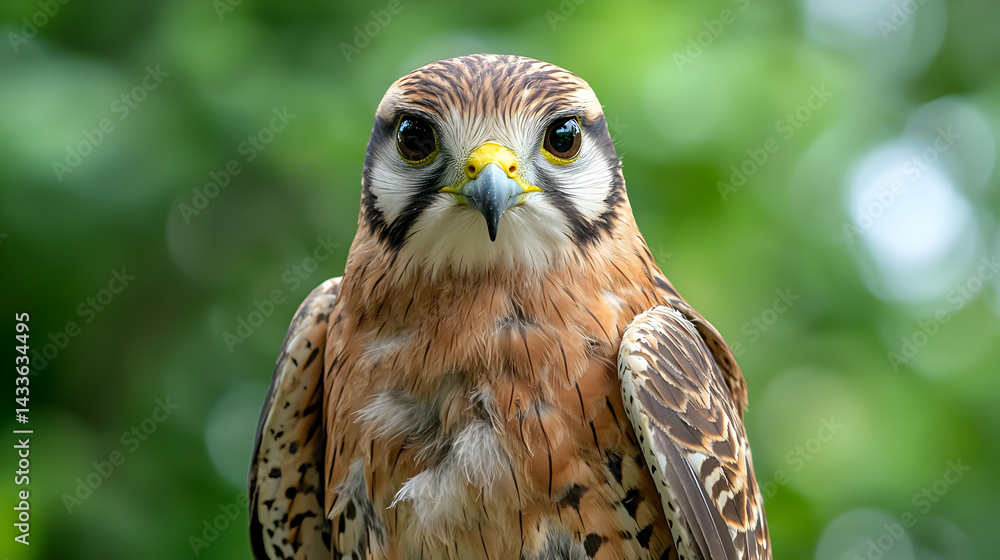 Close Up Portrait Of A Raptor Against Blurry Green Foliage Close Up Portrait Of A Raptor Against Blurry Green Foliage