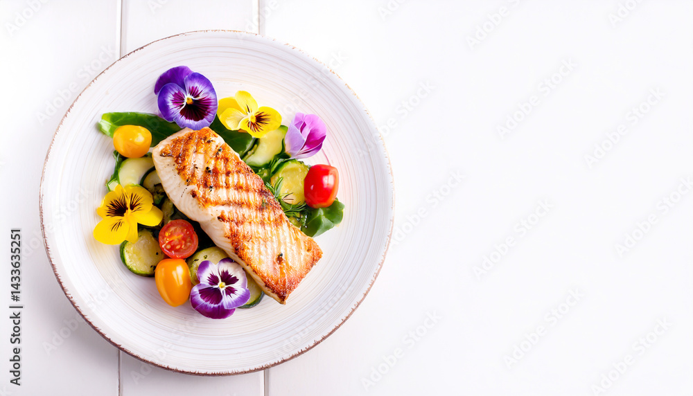 Lachs mit Blüten angerichtet