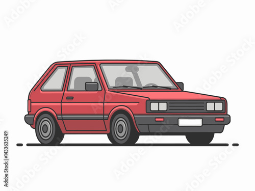 Illustration of a Classic Red Hatchback Car. Automotive Vector Design