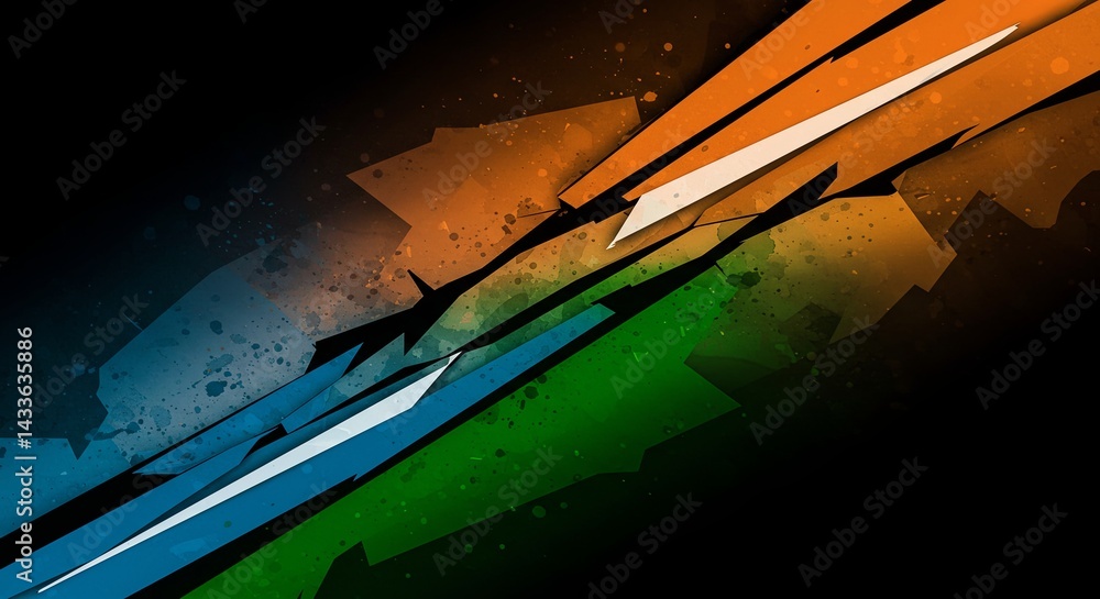 A colorful abstract design with a green, blue and red stripe