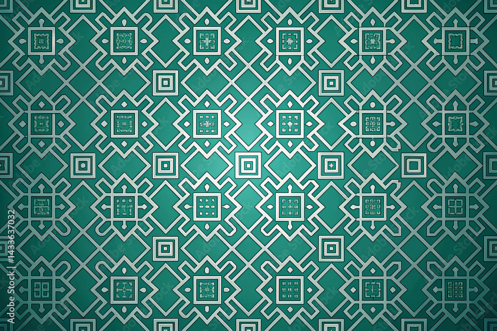 Cool grey to teal with Kufic inspired line icons scattered abstractly Cool grey to teal with Kufic inspired line icons scattered abstractly