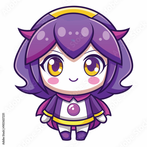 Cute anime girl with purple hair and a golden crown