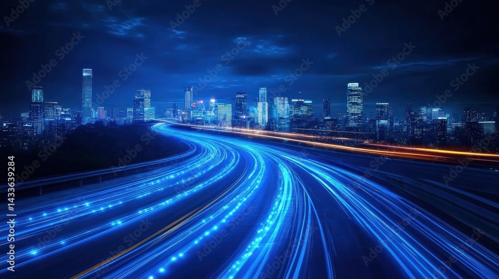 Fototapeta premium Night City Expressway with Blurry Light Trails