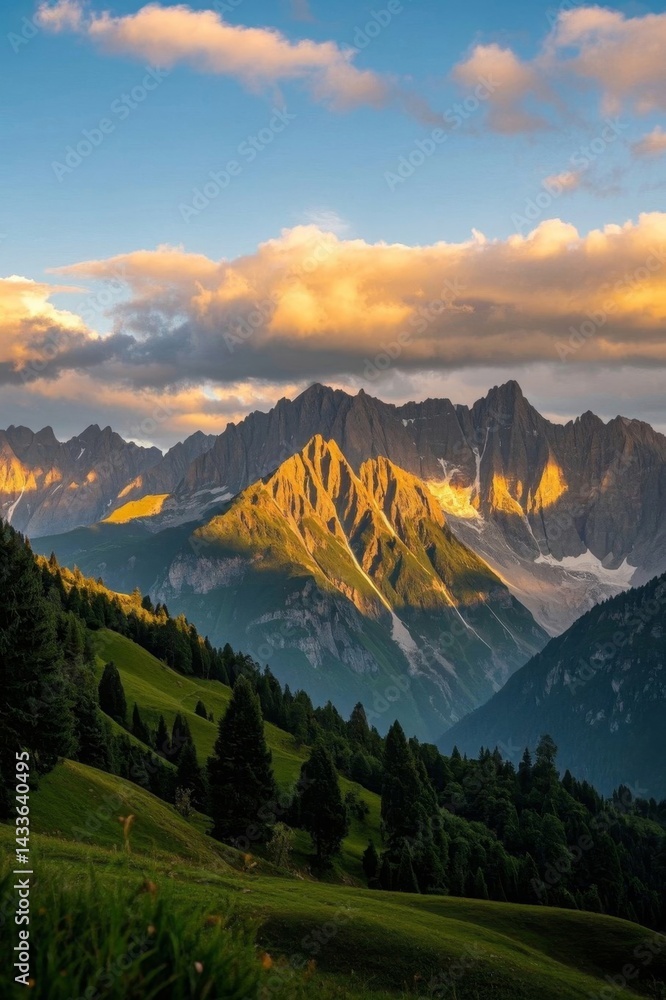 Obraz premium mountains with a few clouds in the sky and a few trees