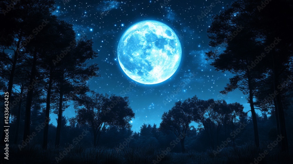 Full Blue Moon Night in a Dark Forest Full Blue Moon Night in a Dark Forest