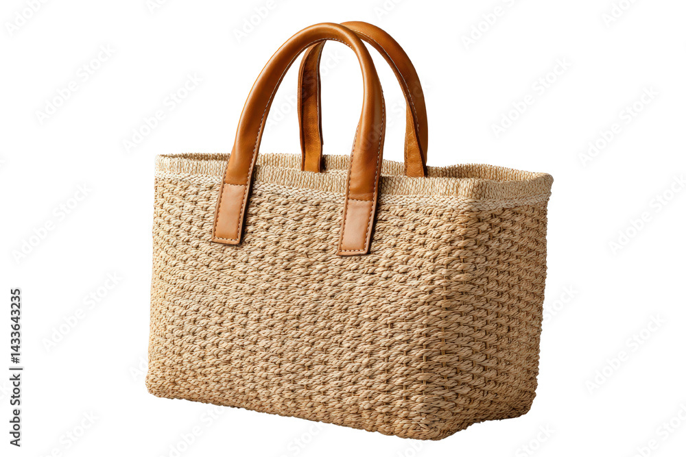 Handwoven Rectangular Tote Bag with Leather Handles for Everyday Use Handwoven Rectangular Tote Bag with Leather Handles for Everyday Use