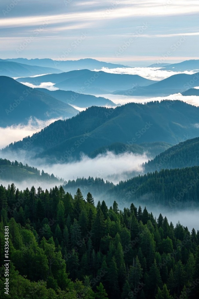 Obraz premium mountains covered in fog and low clouds in the distance