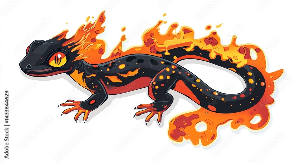 Obraz premium Fiery black lizard with orange flames.