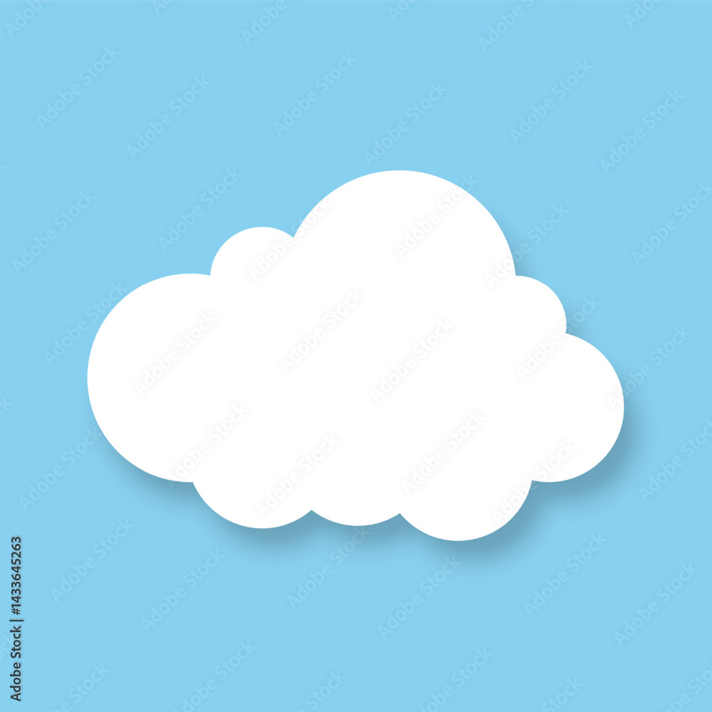 The icon of a white fluffy cloud with a shadow on a blue background. Design elements for the weather forecast. Cartoon cloud. Vector EPS 10. The icon of a white fluffy cloud with a shadow on a blue background. Design elements for the weather forecast. Cartoon cloud. Vector EPS 10.