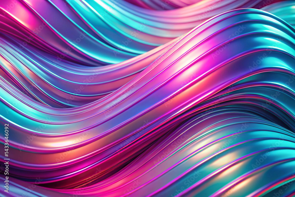 Iridescent pink to cyan with 3D curve lines and plastic shine Iridescent pink to cyan with 3D curve lines and plastic shine