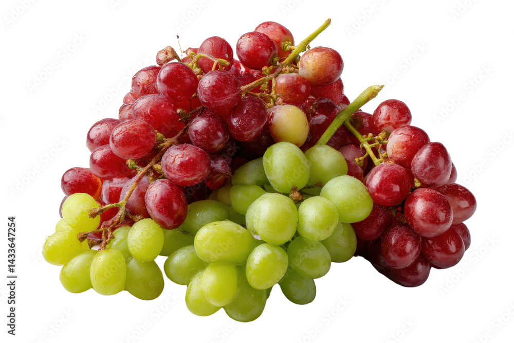 Fresh Mixed Grapes Cut Out with Red and Green Bunches on White Background Fresh Mixed Grapes Cut Out with Red and Green Bunches on White Background