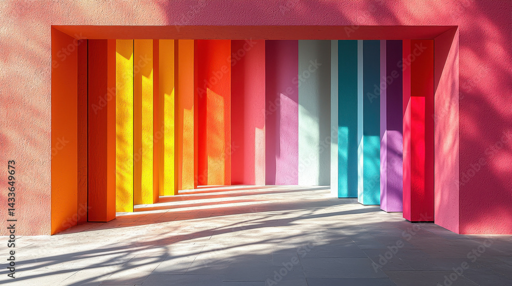 Obraz premium Futuristic urban street showcases vibrant murals and captivating light reflections enhancing architectural splendor