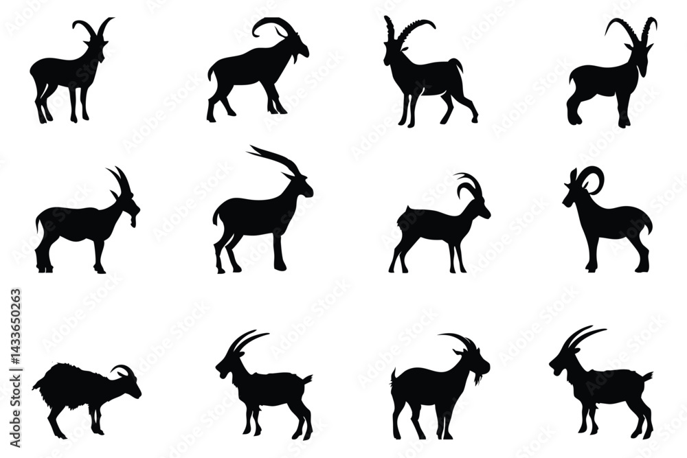 Fototapeta premium Goat Silhouette Illustration Set