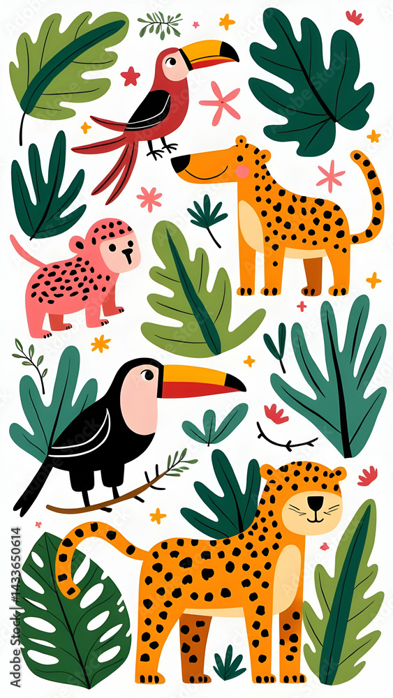Fototapeta premium A Vibrant Jungle: Wildlife and Exotic Plants
