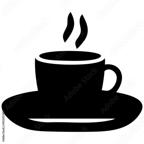 Simple vector design featuring a steaming cup on a saucer