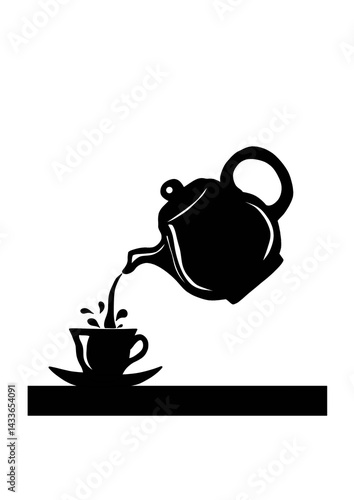 Logo, drawing black cup with teapot