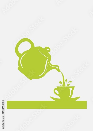 Logo, drawing green cup with teapot