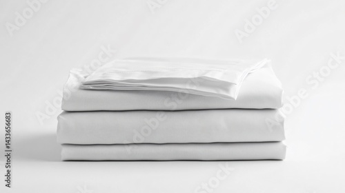 Neatly Stacked Clean Bed Sheets on White Background