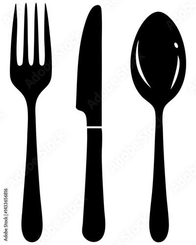 Elegant vector illustration of cutlery with fork, knife, and spoon arranged neatly