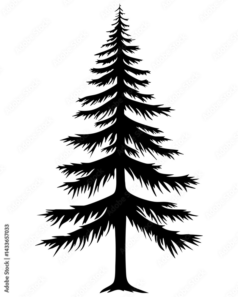 Vector graphic of a tall evergreen tree with detailed branches and foliage Vector graphic of a tall evergreen tree with detailed branches and foliage