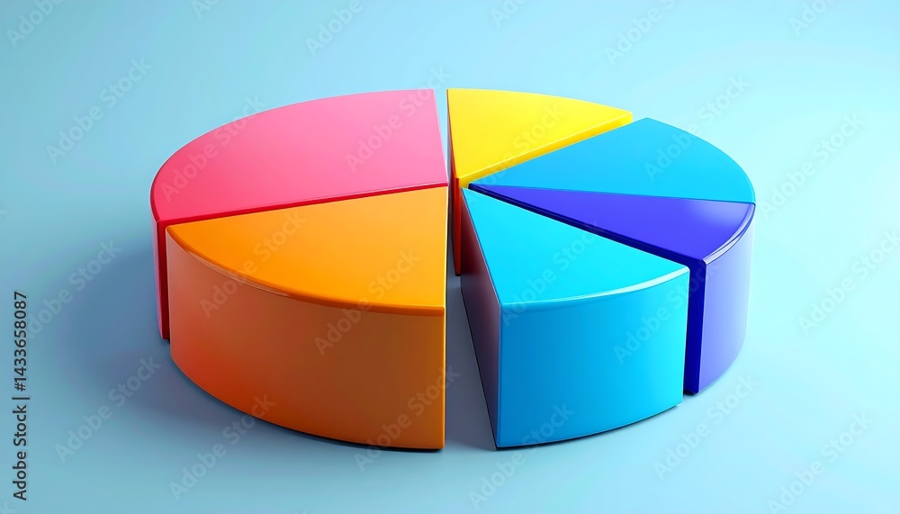Obraz premium Colorful 3D Pie Chart Displaying Data Segments and Marketing Insights for Business Analysis