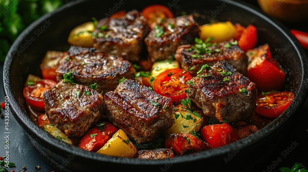 Roasted beef cubes with potatoes and tomatoes Roasted beef cubes with potatoes and tomatoes