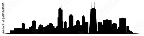 City skyline silhouette showcases modern architecture against white background