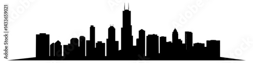 Silhouette of a modern city skyline featuring tall buildings at dusk