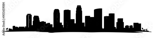 Urban skyline silhouette featuring tall buildings and modern architecture during twilight hours