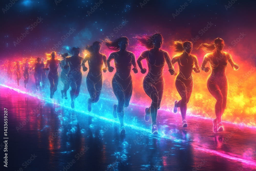 Fototapeta premium Women runners fire ice energy race