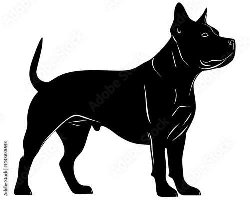 Vector shape of a black dog in profile stance showcasing its muscular build and stance