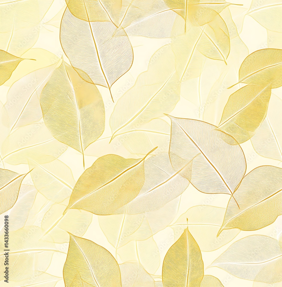 A seamless pattern with gold foil line art leaves A seamless pattern with gold foil line art leaves