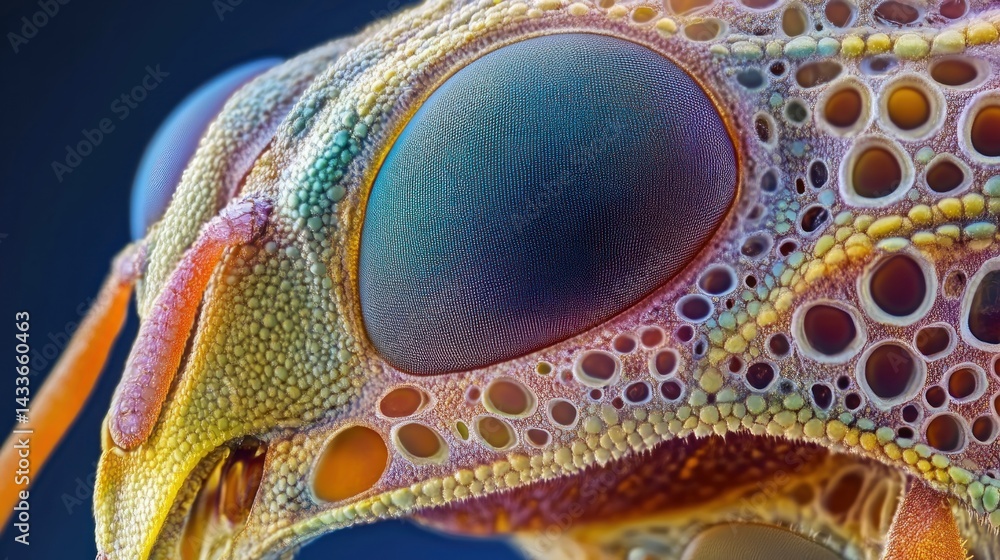 Obraz premium Extreme close-up of an insect's eye, revealing intricate details and textures.