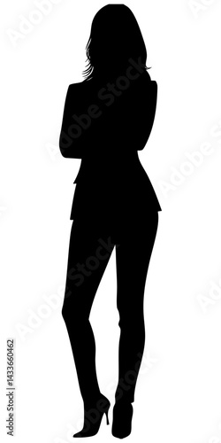 Elegant silhouette of a woman standing confidently with arms crossed and high heels