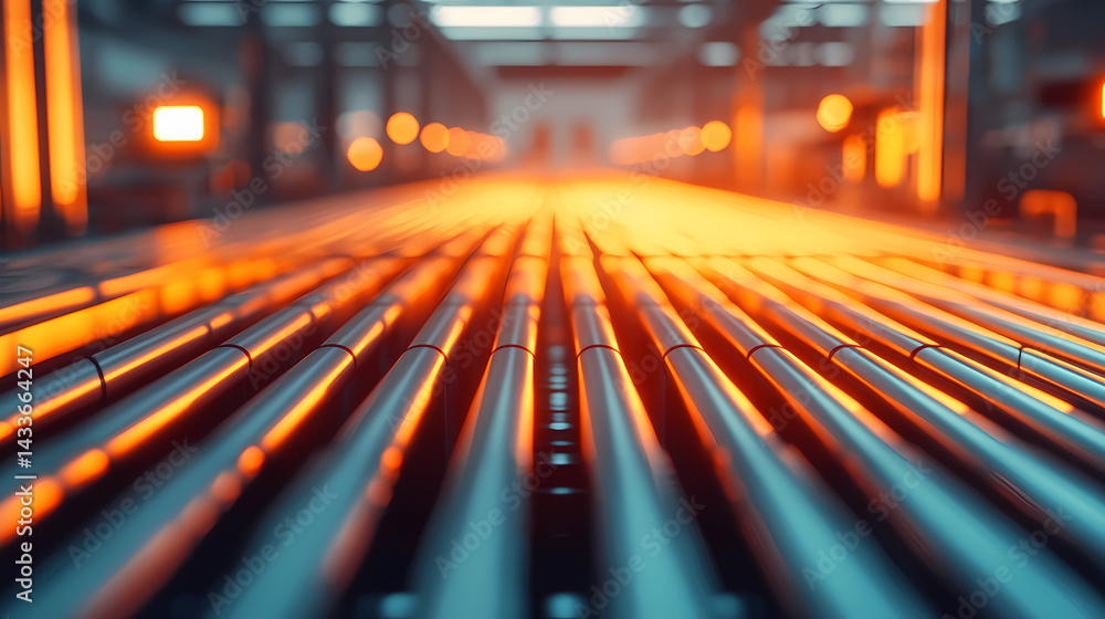 A close-up view of industrial pipes illuminated by warm, glowing light, creating a striking visual of a manufacturing environment. A close-up view of industrial pipes illuminated by warm, glowing light, creating a striking visual of a manufacturing environment.