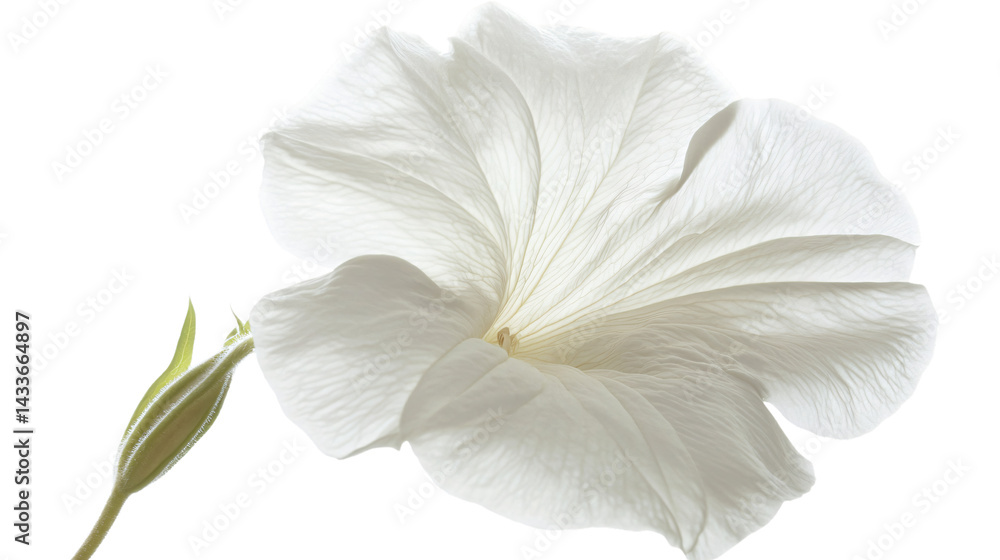 Elegant White Petunia Bloom with Smooth Petals - Professional Floral Photography Elegant White Petunia Bloom with Smooth Petals - Professional Floral Photography