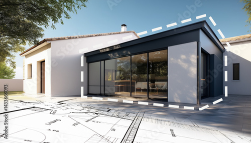 Projet de construction d'une extension avec agrandissement d'une maison ancienne existante