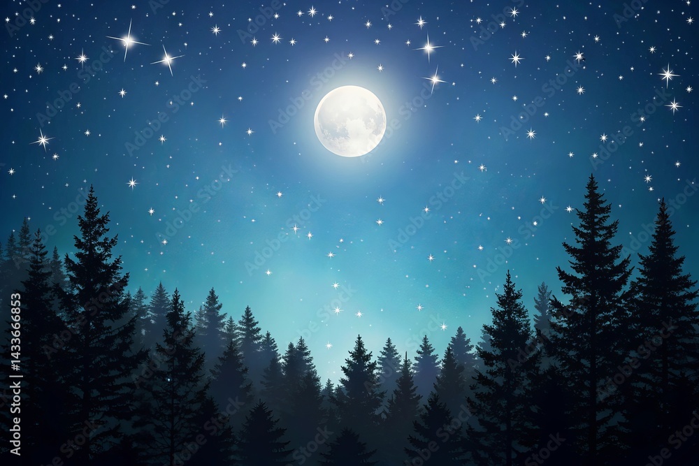 Naklejka premium Moonlit Forest Scene