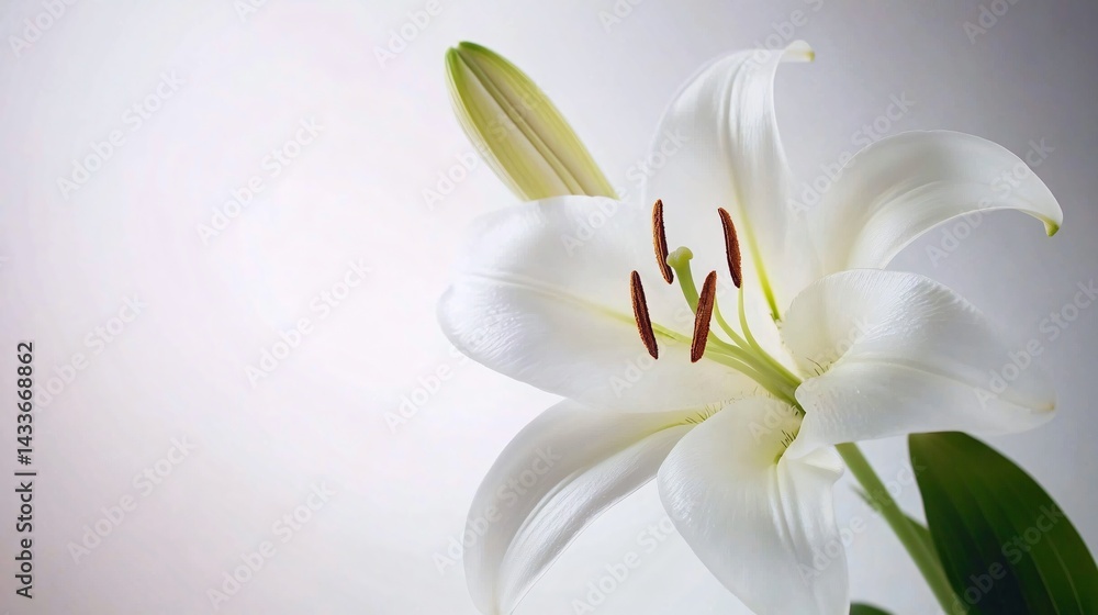 Obraz premium Elegant White Lily Flower on White Background for Design Projects