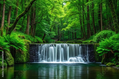 Waterfall in Lush Green Forest