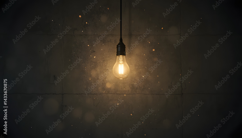 Obraz premium Glowing Vintage Light Bulb Hanging in Dark Room