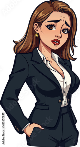 a woman in a suit is standing with her hands on her hips
