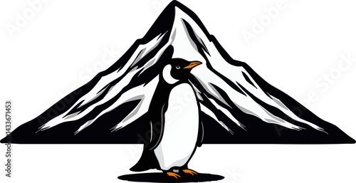 an image of a penguin with a mountain in the background
