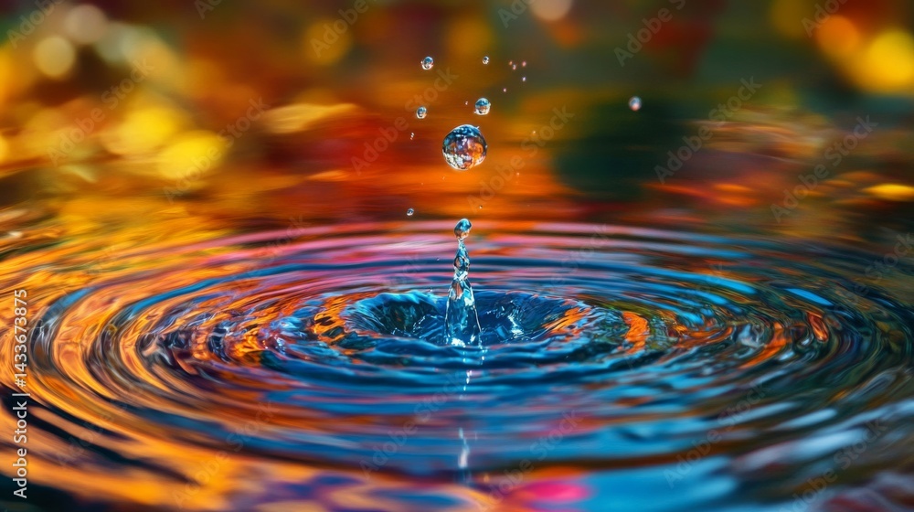 Vibrant Water Drop Splash with Colorful Ripples Vibrant Water Drop Splash with Colorful Ripples