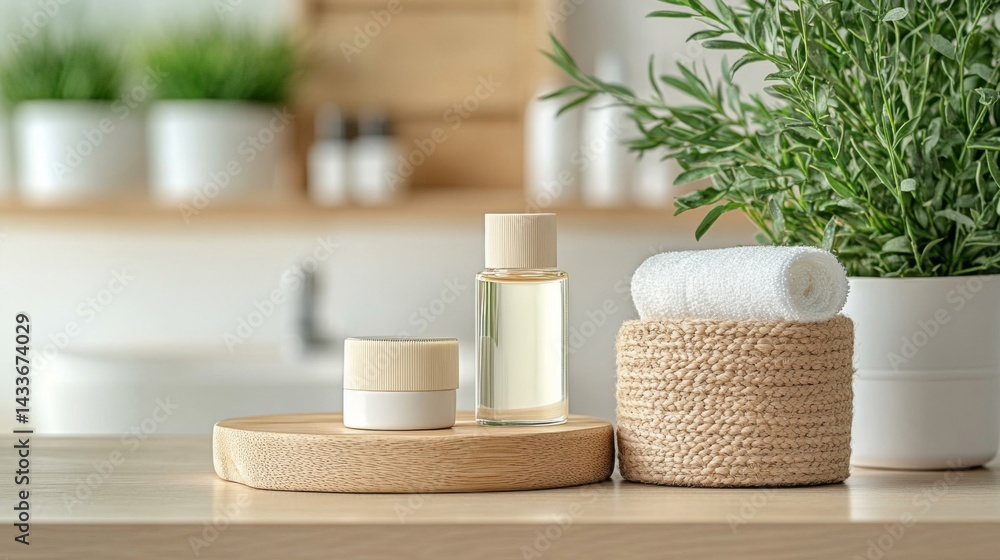 Naklejka premium Spa Bathroom Essentials: Natural Wellness Products