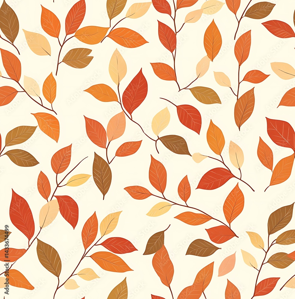 Autumn Leaves and vines seamless pattern, simple lines, neutral colors, cream background Autumn Leaves and vines seamless pattern, simple lines, neutral colors, cream background