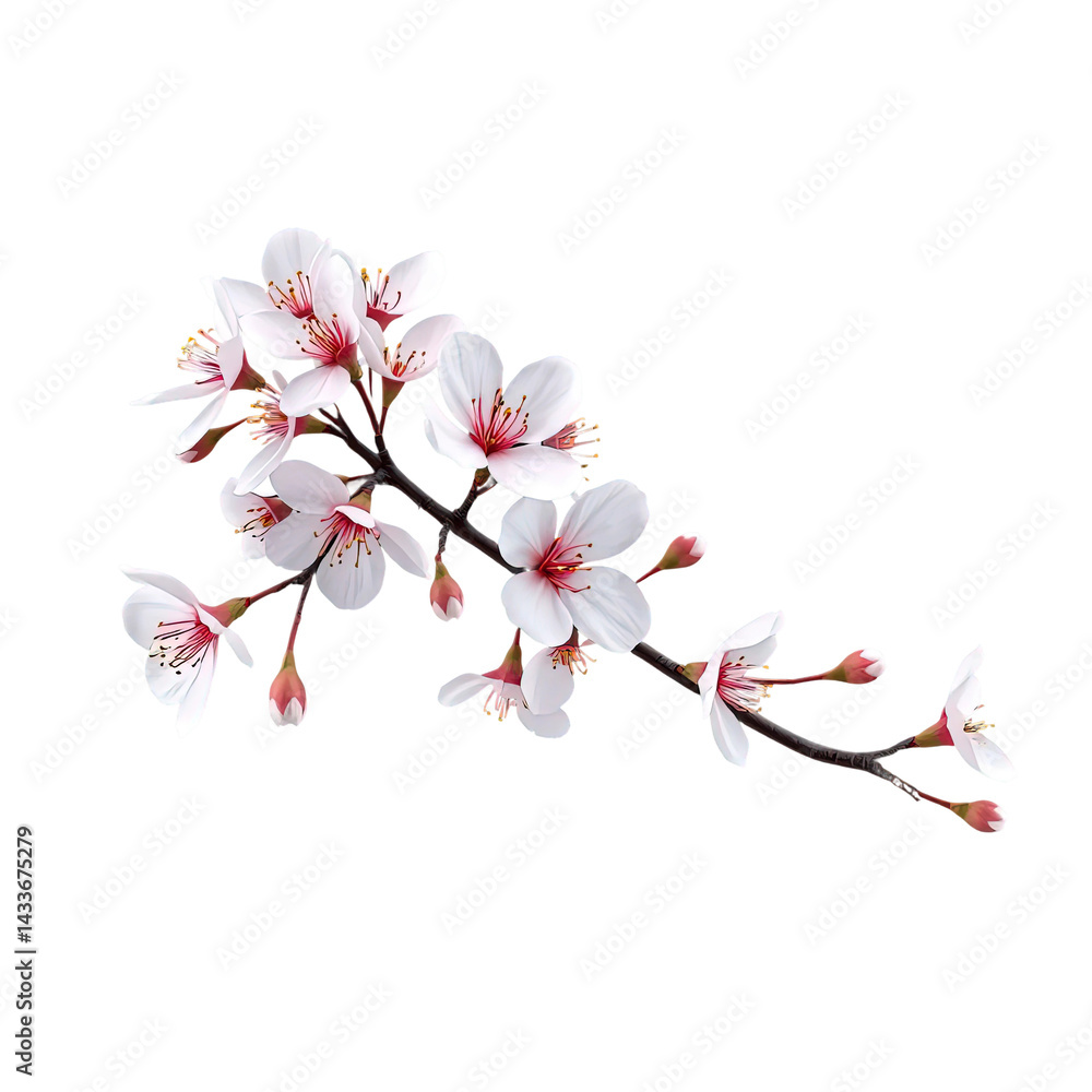 Fototapeta premium Pink Cherry Blossom Branch in Bloom on transparent background