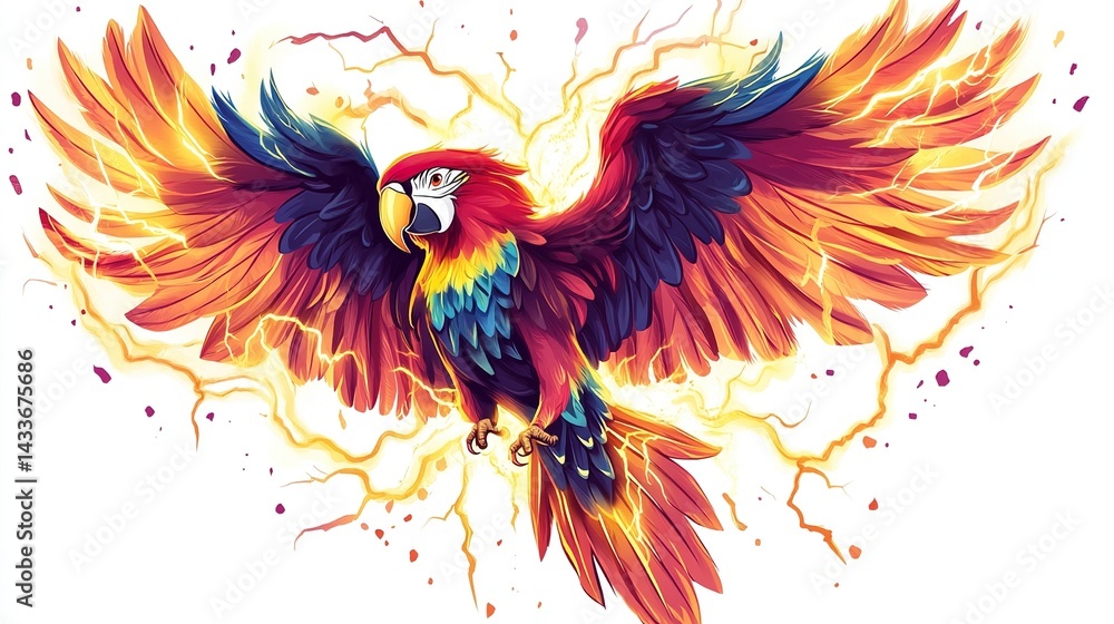 Fiery Macaw with electric wings. Fiery Macaw with electric wings.