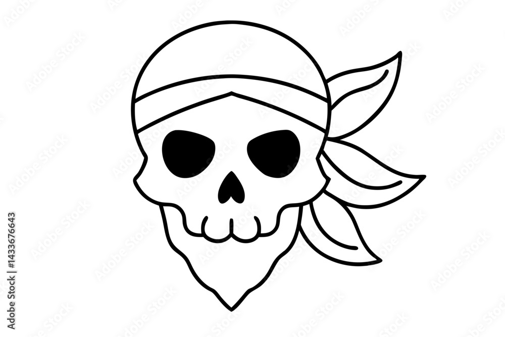 Skull With Flag Bandana Line Art Vector Illustration Skull With Flag Bandana Line Art Vector Illustration