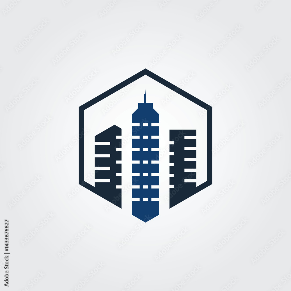 Fototapeta premium Building city in hexagon logo design icon